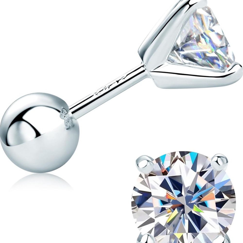 Moissanite Stud Earrings S925 Sterling Silver Twist Ball Screw Backs 1.0ct